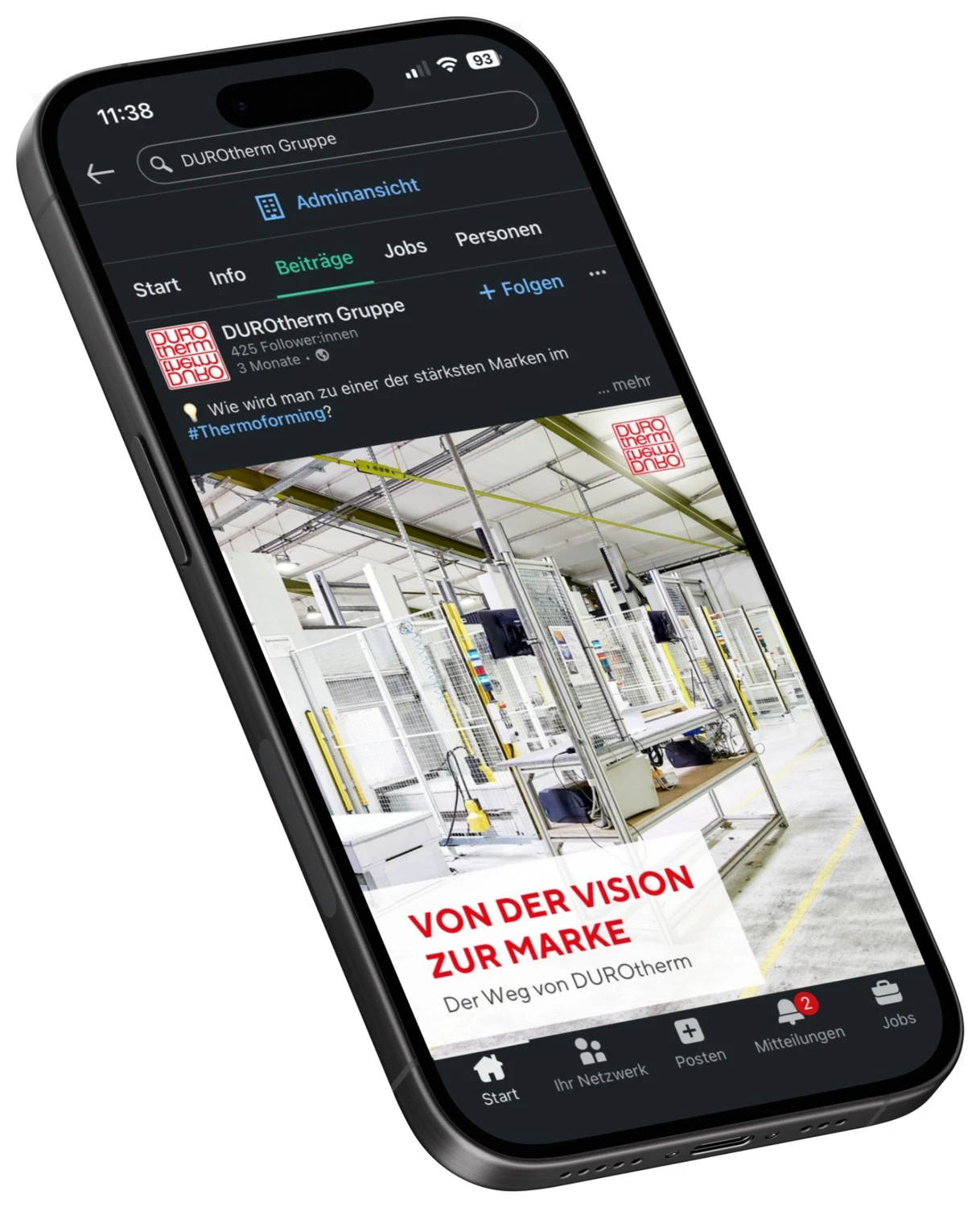 DUROtherm: LinkedIn-Beitrag mit einer Aufnahme aus der Produktion.