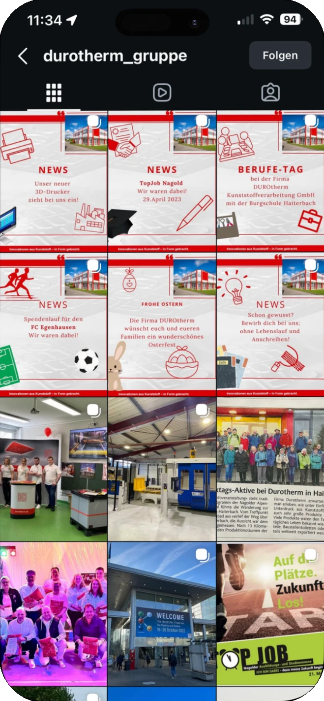 DUROtherm Gruppe: der Instagram-Feed vor der Zusammenarbeit
