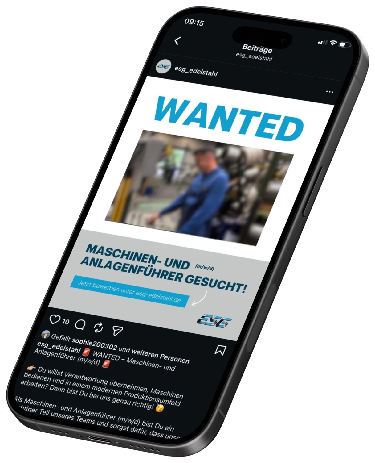ESG Edelstahl: Beitrag 3 im fertigen Social-Media-Design