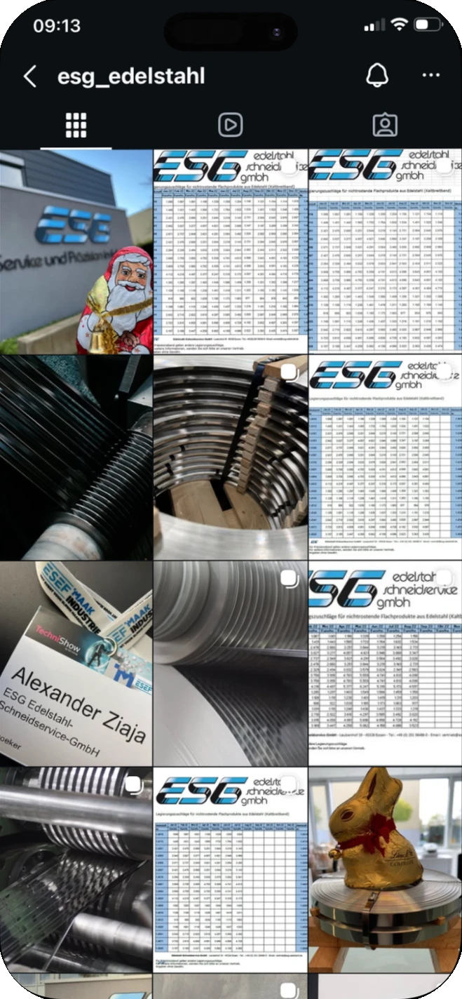 ESG Edelstahl: der Instagram-Feed vor der Zusammenarbeit