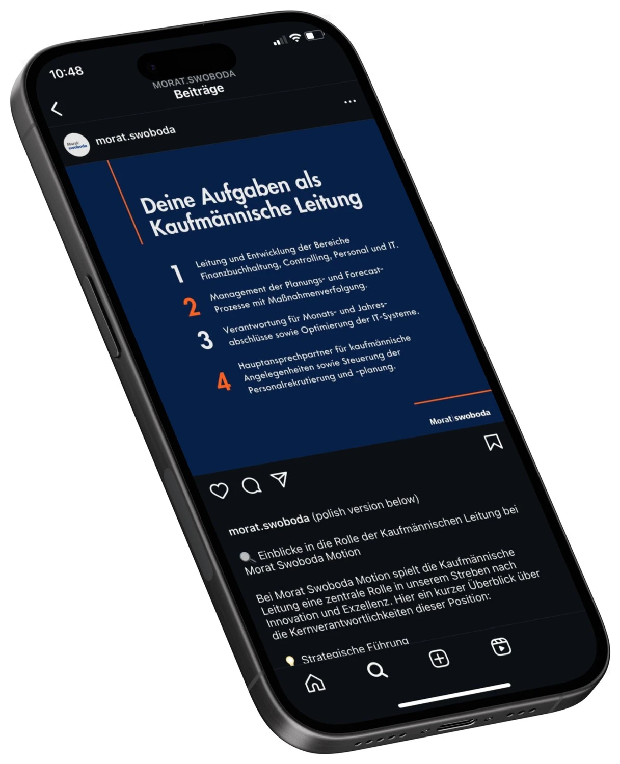 Morat Swoboda Motion: Beitrag 2 im fertigen Social-Media-Design