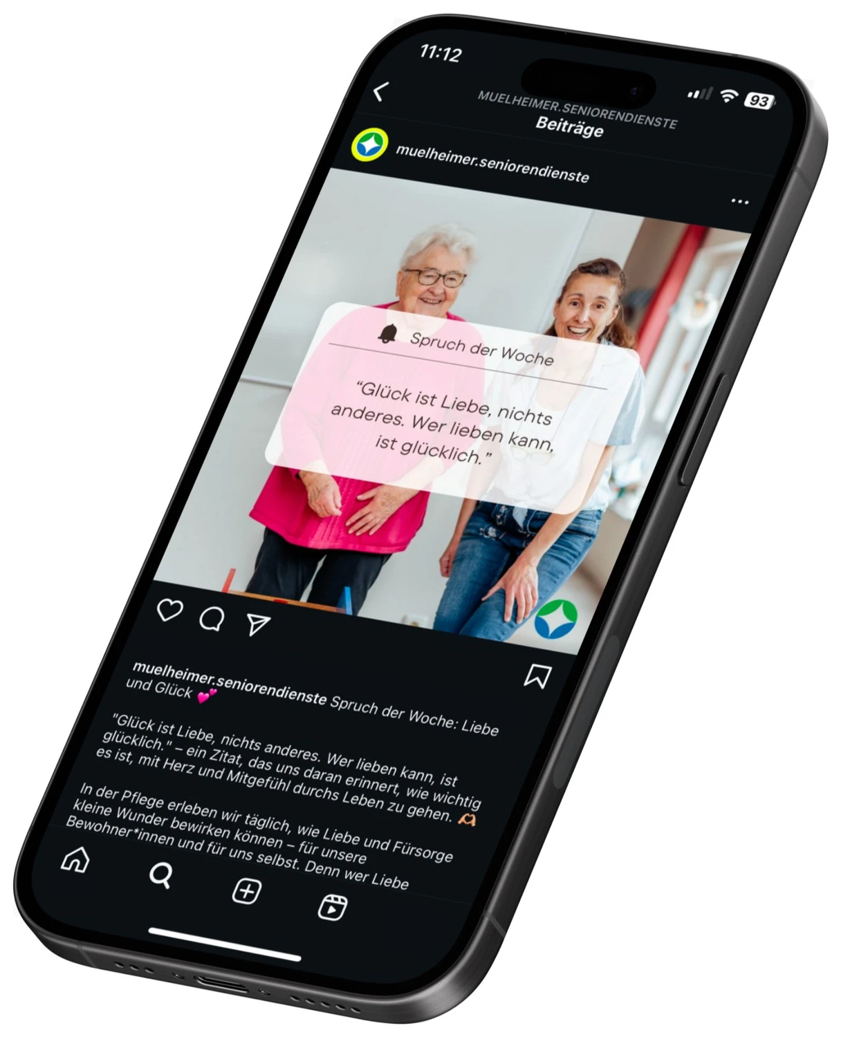 Mülheimer Seniorendienste: Beitrag 1 im fertigen Social-Media-Design